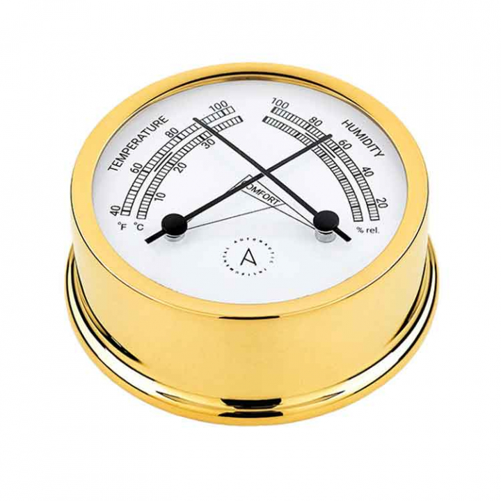 Atlantic 95 Termo/Hygrometer Ø95/70mm Förgylld Mässing i gruppen Inredning / Komfort / Presentartiklar & Trivsel hos Marinsystem (1830013)