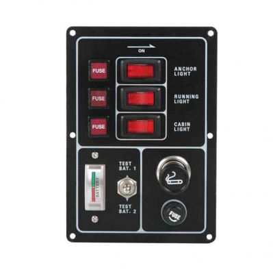 Strömpanel Med Cigarettkontakt, Batterimätare Och 3 Kontakter 12V
