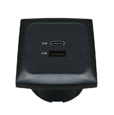 Inbyggd Kontakt 12/24V USB-A Och USB-C Svart