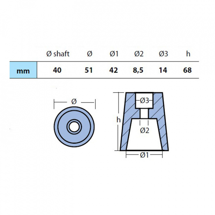 Anod Propellermutter Konisk - 00403