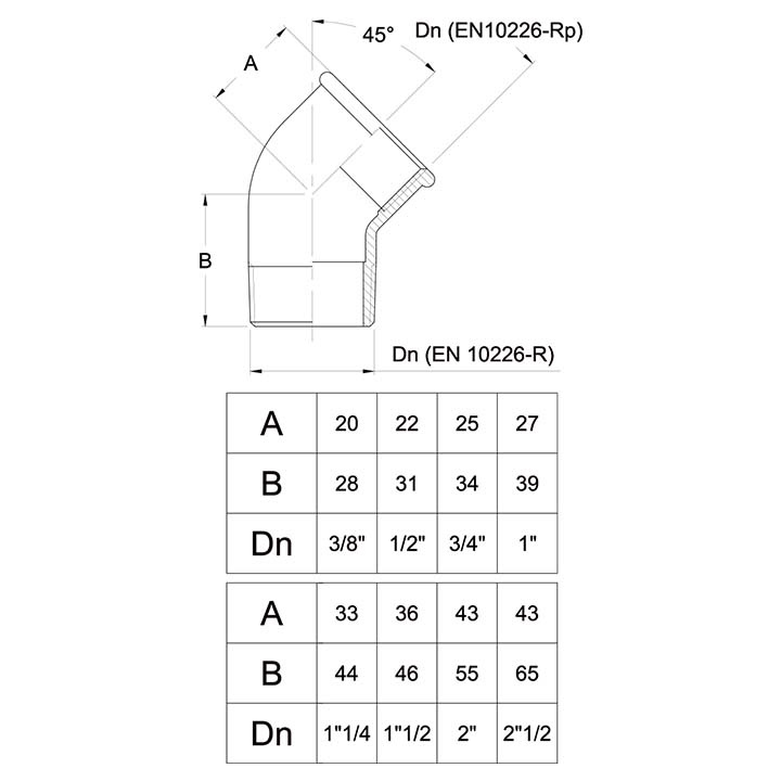 Rörvinkel 45G Inv/Utv Gänga