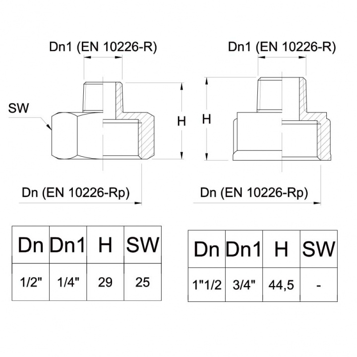 Förminskningsnippel I Mässing Inv/Utv Gänga