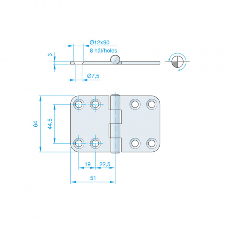 Gångjärn 102x64 mm