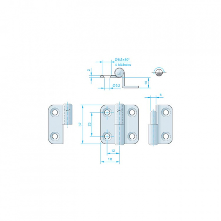 Dörrgångjärn Förskjutet 38x37x10 mm