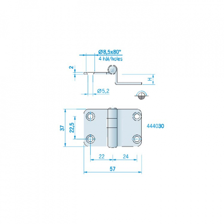 Gångjärn 57x27x10 mm