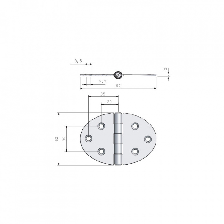Gångjärn Ellips 62x90 mm