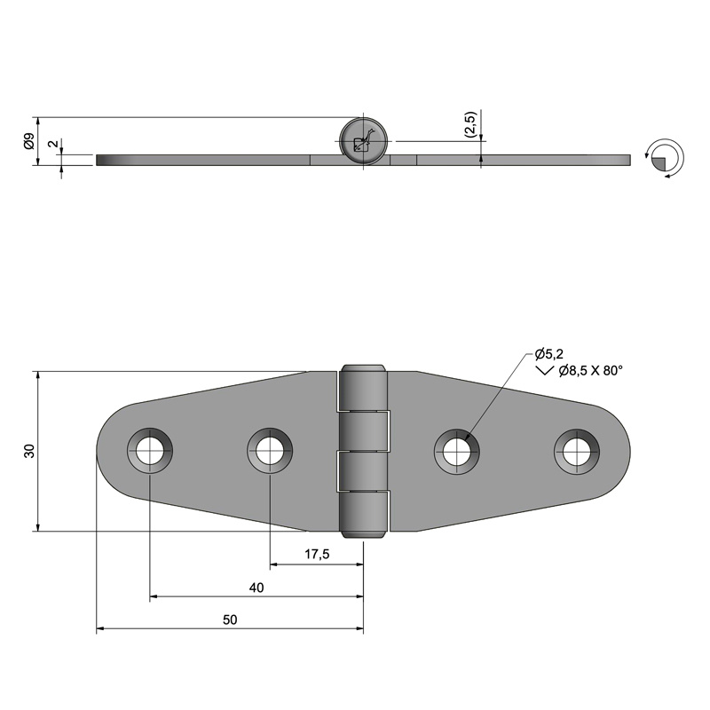 Gångjärn Rostfritt - 100x30 mm