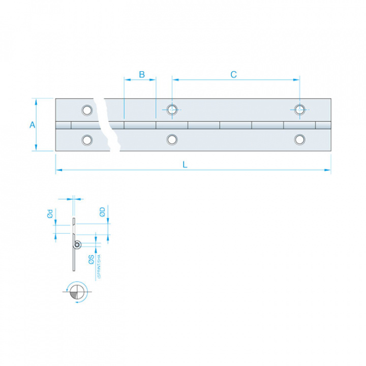 Pianogångjärn Polerad Mässing