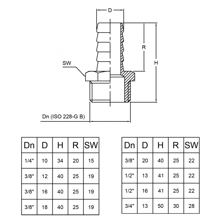 Slangsockel I Mässing Utvändig Gänga
