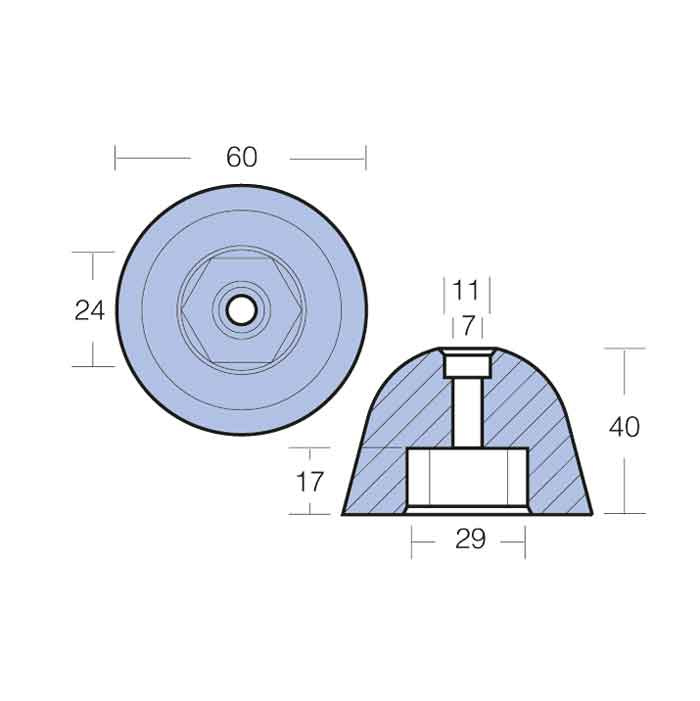 Zinkanod Vetus Bogpropeller Serie Ø60
