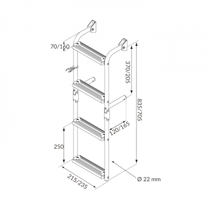 Badstege Rostfri 4 steg - 2+2 215x835 mm