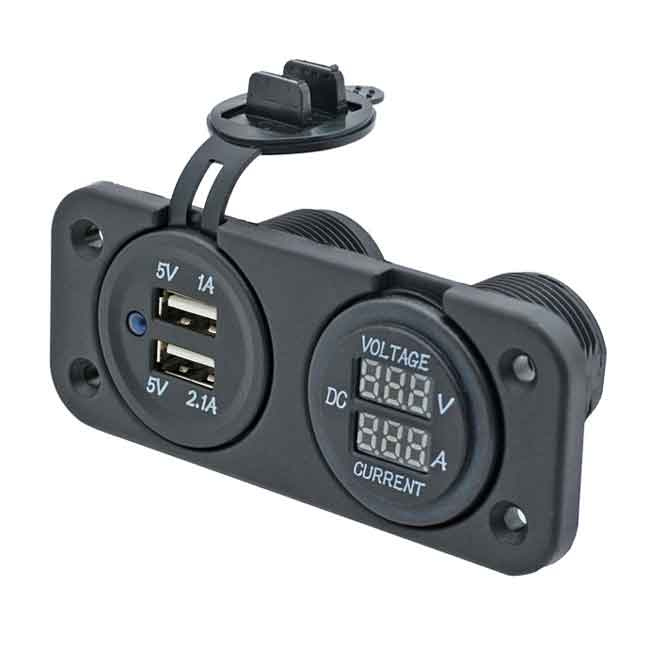 Panel Dubbla USB-uttag Och Amperemätare