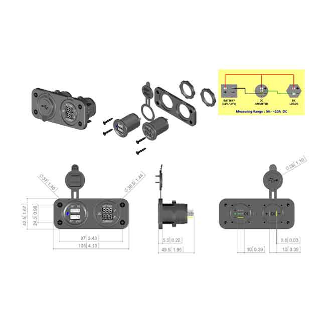Panel Dubbla USB-uttag Och Amperemätare