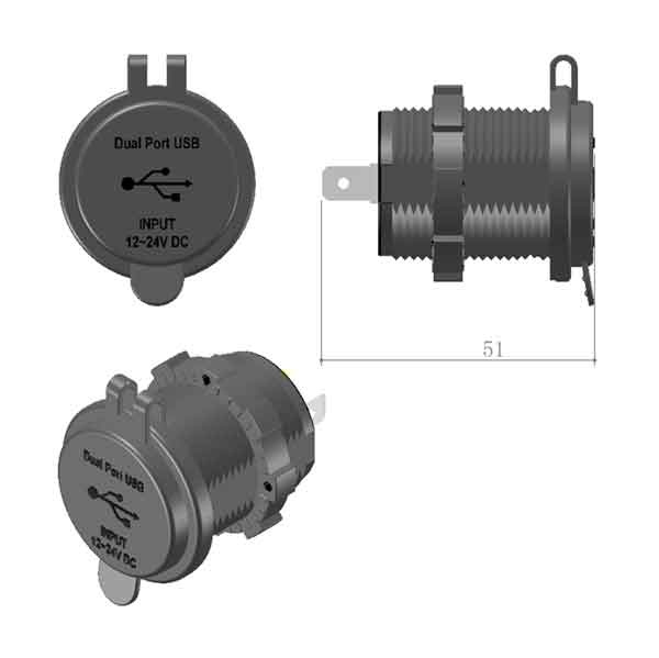 USB-uttag A & C Infällt 12/24V