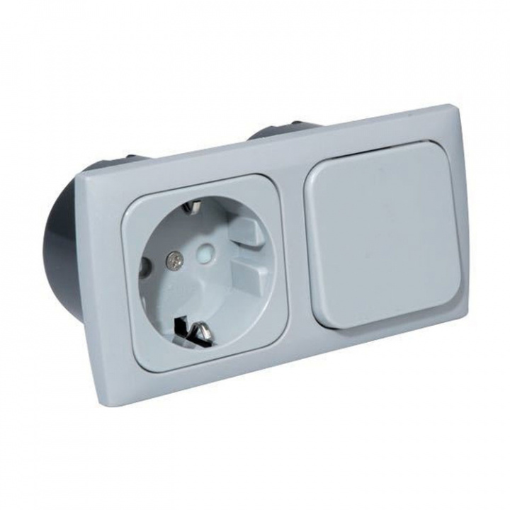 Strömuttag För Inbyggnad 220V Med Brytare Komplett Grå