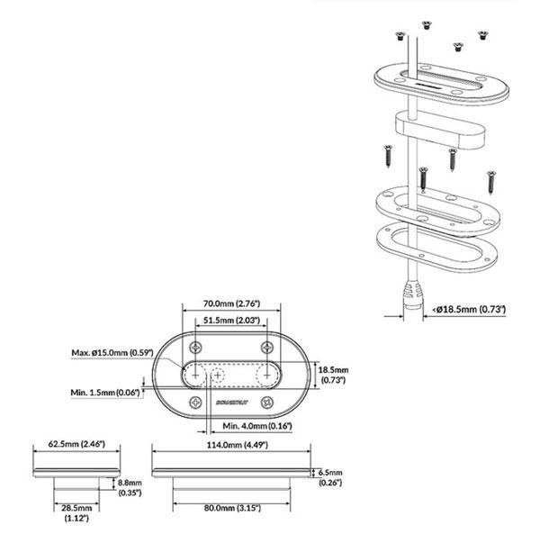 Kabelgenomföring Lågprofil 4x <15mm IP68 Rostfri