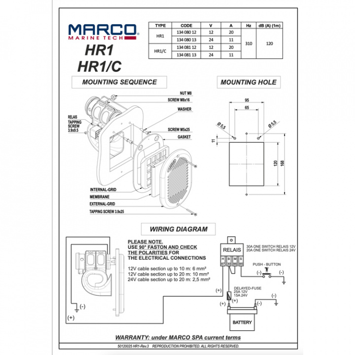 HR1 Signalhorn Inbyggd 120dB