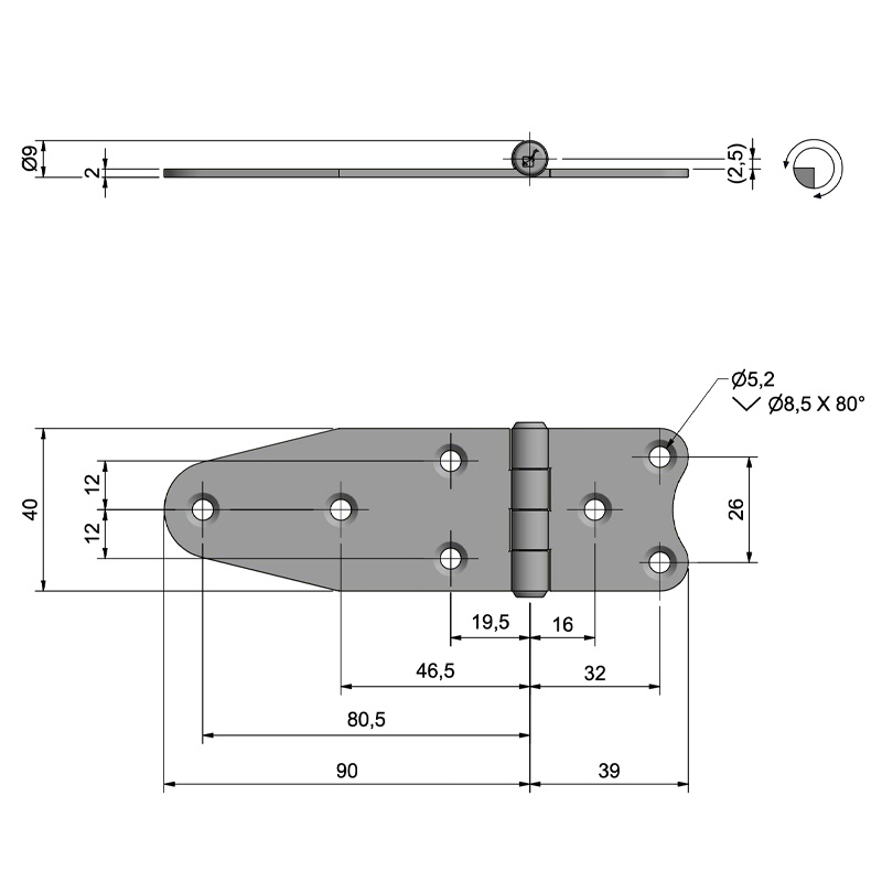 Gångjärn Rostfritt - 129x40mm