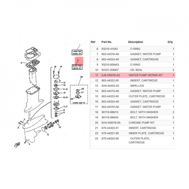 Impeller Repairkit 25-30 hk (6J8W0078A200)