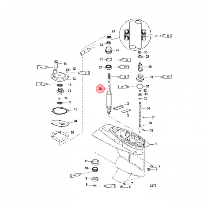 Drivaxel Lång Rigg 30/40/50 hk (822159T1)