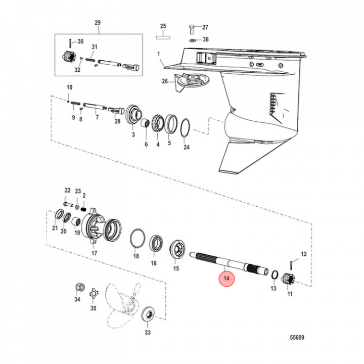 Propelleraxel Mercury/Mariner 30-60 hk (826193T03)