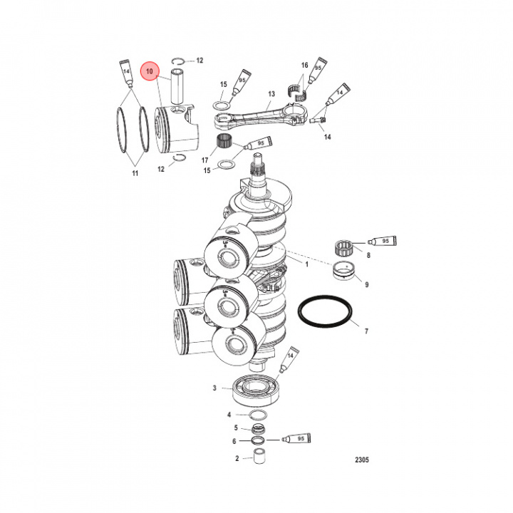 Piston Assembly Port Mercury 200 hk (841134T01)