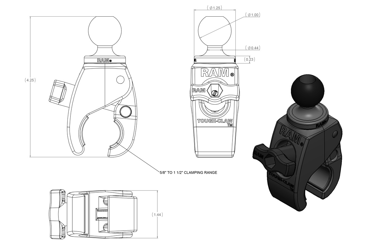 RAM rörfäste kläm med B-kula