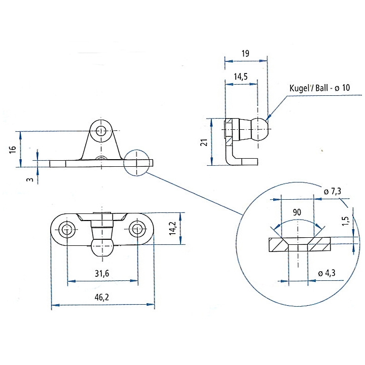 Beslag 3mm Metall Med Kula Ø 10